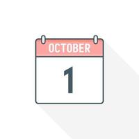 1st October calendar icon. October 1 calendar Date Month icon vector illustrator