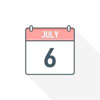 6th July calendar icon. July 6 calendar Date Month icon vector illustrator