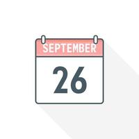 26th September calendar icon. September 26 calendar Date Month icon vector illustrator