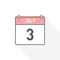 3rd July calendar icon. July 3 calendar Date Month icon vector illustrator