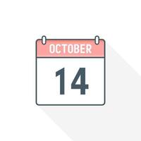14th October calendar icon. October 14 calendar Date Month icon vector illustrator