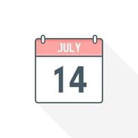 14th July calendar icon. July 14 calendar Date Month icon vector illustrator