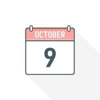 9th October calendar icon. October 9 calendar Date Month icon vector illustrator