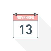 13th November calendar icon. November 13 calendar Date Month icon vector illustrator