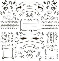 vector floral decor set of hand drawn doodle frames, dividers, borders, elements. Isolated