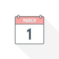 1st March calendar icon. March 1 calendar Date Month icon vector illustrator