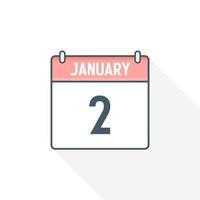 2nd January calendar icon. January 2 calendar Date Month icon vector illustrator