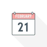 21st February calendar icon. February 21 calendar Date Month icon vector illustrator