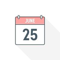 25th June calendar icon. June 25 calendar Date Month icon vector illustrator