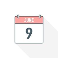 9th June calendar icon. June 9 calendar Date Month icon vector illustrator