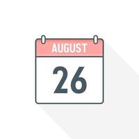 Icono del calendario del 26 de agosto. 26 de agosto calendario fecha mes icono vector ilustrador