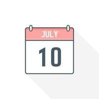 10th July calendar icon. July 10 calendar Date Month icon vector illustrator