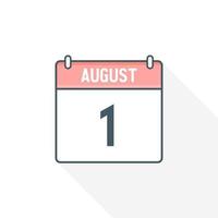 1st August calendar icon. August 1 calendar Date Month icon vector illustrator