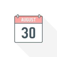 30th August calendar icon. August 30 calendar Date Month icon vector illustrator