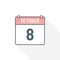 8th October calendar icon. October 8 calendar Date Month icon vector illustrator