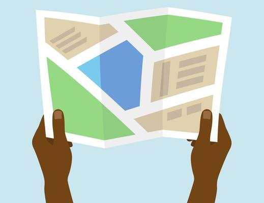 Hands Holding Paper Map Travel Vacation Concept With Black Skin Man Vector Illustration Flat Style