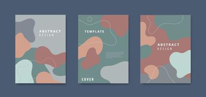 Vector set of abstract backgrounds, covers with organic, fluid shapes and hand draw line in earth nude colors. Modern design template with space for text. Minimal stylish posters, banners, flyers