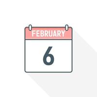 6th February calendar icon. February 6 calendar Date Month icon vector illustrator