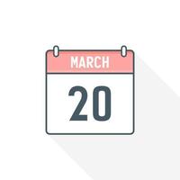 20th March calendar icon. March 20 calendar Date Month icon vector illustrator