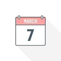 7th March calendar icon. March 7 calendar Date Month icon vector illustrator