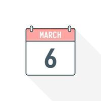 6th March calendar icon. March 6 calendar Date Month icon vector illustrator