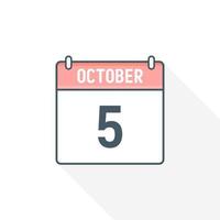 5th October calendar icon. October 5 calendar Date Month icon vector illustrator