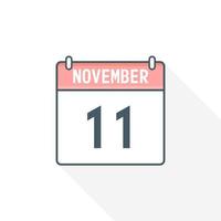 11th November calendar icon. November 11 calendar Date Month icon vector illustrator