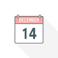 14th December calendar icon. December 14 calendar Date Month icon vector illustrator