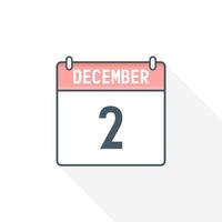 2nd December calendar icon. December 2 calendar Date Month icon vector illustrator