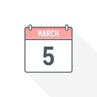 5th March calendar icon. March 5 calendar Date Month icon vector illustrator