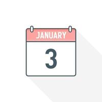 3rd January calendar icon. January 3 calendar Date Month icon vector illustrator