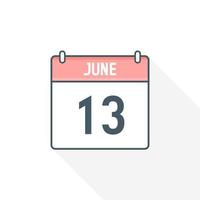 13th June calendar icon. June 13 calendar Date Month icon vector illustrator