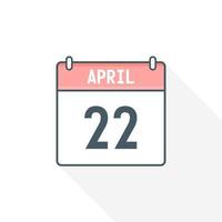 22nd April calendar icon. April 22 calendar Date Month icon vector illustrator