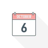 6th October calendar icon. October 6 calendar Date Month icon vector illustrator