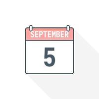 5th September calendar icon. September 5 calendar Date Month icon vector illustrator