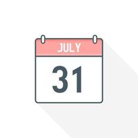 31st July calendar icon. July 31 calendar Date Month icon vector illustrator