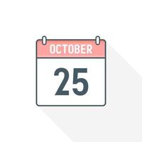 25th October calendar icon. October 25 calendar Date Month icon vector illustrator