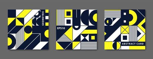 Vector set of vintage swiss graphic, geometric bauhaus shapes, cards. Posters in minimal modernism style. Black, yellow illustration of catalog album, square banner journal modernism