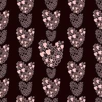 Seamless pattern of pink hearts doodle on black background. Vector illustration. Endless background for valentines, wallpapers, packaging, textile, printing, design.