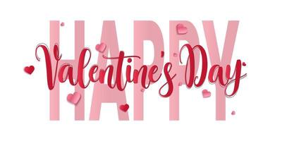 Valentines Day greeting card template with typography text happy valentines day and red heart and line on background. Lettering Happy Valentines Day banner. Vector illustration