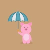 lindo cerdo con paraguas vector