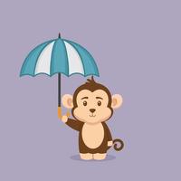 lindo mono con paraguas vector