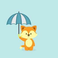 lindo zorro sosteniendo paraguas vector