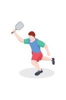 vector graphic of male pickleball player isolated on white background. 3D isometric pickleball player character