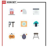 User Interface Pack of 9 Basic Flat Colors of health hammer usa gear construction Editable Vector Design Elements