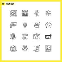 Outline Pack of 16 Universal Symbols of seminar presentation adapter meeting gear Editable Vector Design Elements