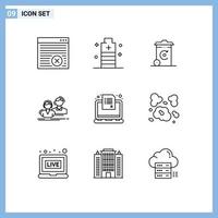 Modern Set of 9 Outlines Pictograph of team group safe employee recycilben Editable Vector Design Elements