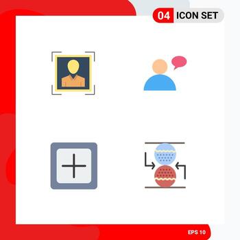 Mobile Interface Flat Icon Set of 4 Pictograms of user increase profile image user plus Editable Vector Design Elements