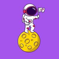 Cute Astronaut Holding Flag On Moon Cartoon Vector Icons Illustration. Flat Cartoon Concept. Suitable for any creative project.