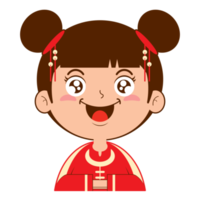 fille chinoise visage heureux dessin animé mignon png